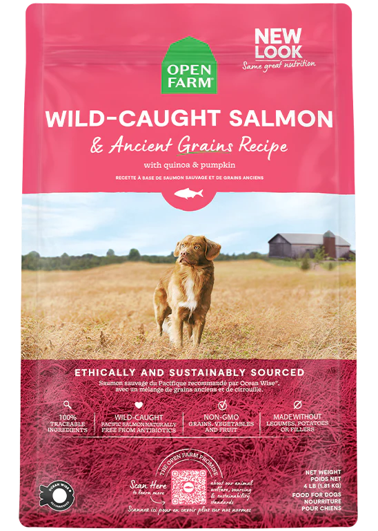 open farm 4lb grains salmon