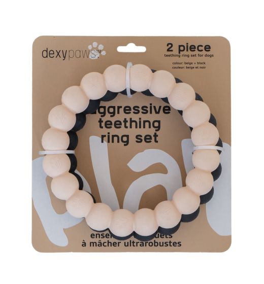 dexypaws 2pc teething rings beige & black.