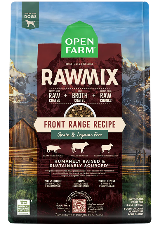 open farm 20lbs RawMix Front Frtont Range Grain Free dog