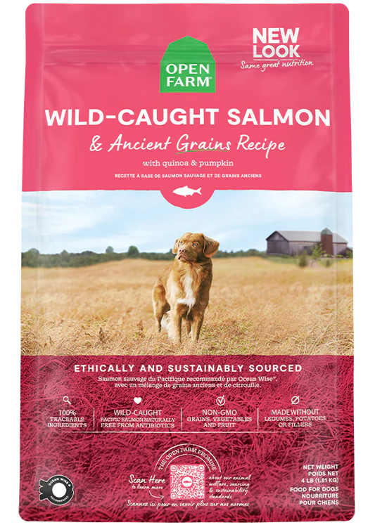 open farm 4lb grains salmon
